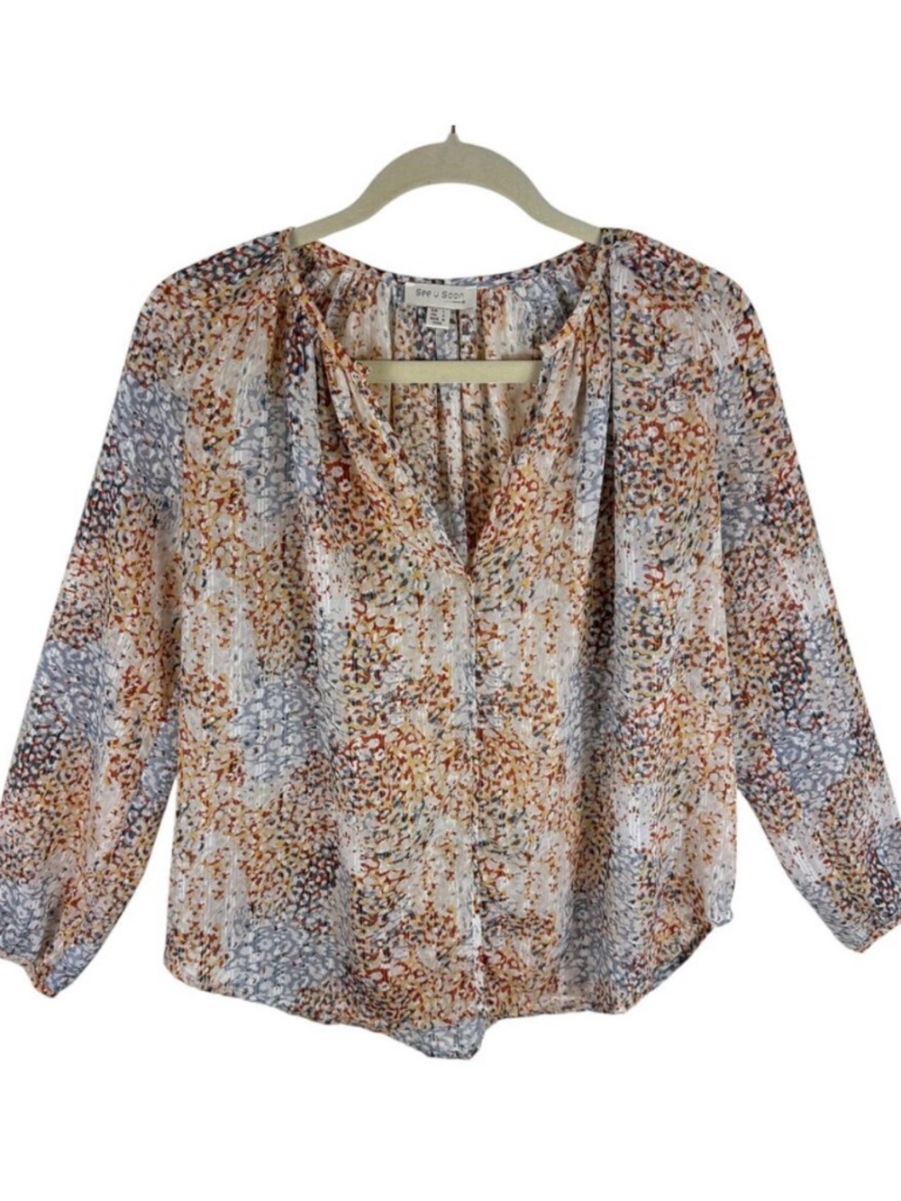 See U‎ Soon Speckled Semi-Sheer Blouse Small